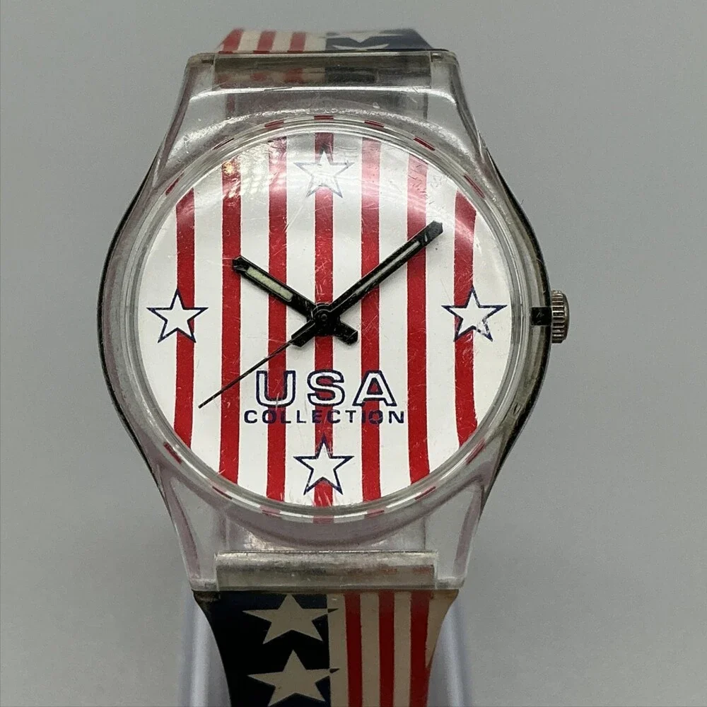 Vintage Fada USA Collection Unisex Watch 33mm Flag Red White Blue New Battery